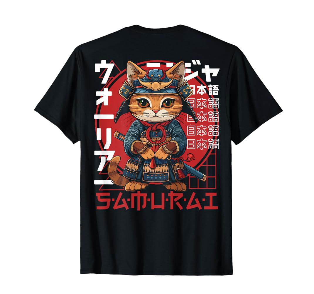 Amazon | 日本の侍 猫戦士 浮世侍 バックプリント Tシャツ | T